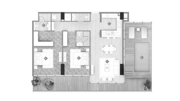 Планировка квартиры 1 спальня в ЖК MOONSTONE № 11007 (2D)