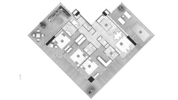 Планировка квартиры 3 спальни в ЖК MOONSTONE № 11010 (2D)